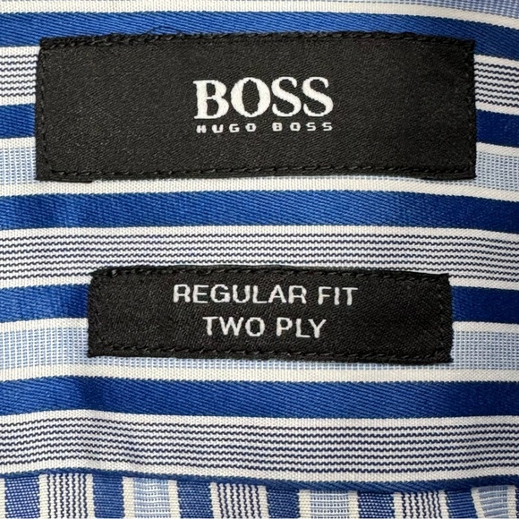HUGO BOSS Striped Button Down Shirt Regular Fit Two Ply Blue White Size 42 - Picture 2 of 8